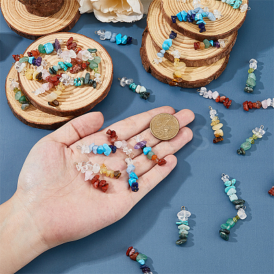 48Pcs 12 Styles Chip Natural & Synthetic Gemstone Pendants PALLOY-FH00056-1