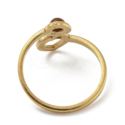 304 Stainless Steel with Natural Tiger Eye Ring Ion Plating(IP) RJEW-Z031-01B-02-1