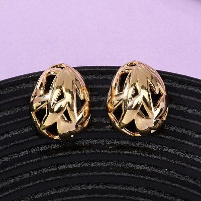 Brass Hollow Oval Stud Earrings EJEW-A143-03G-1