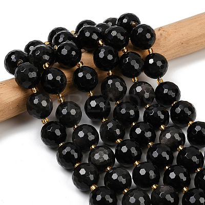 Natural Silver Sheen Obsidian Beads Strands G-C249-A01-16mm-1