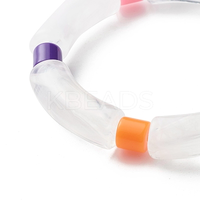 Chunky Acrylic Curved Tube & Column Beads Stretch Bracelet for Girl Women BJEW-JB06989-1