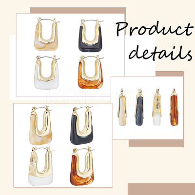 4 Pairs 4 Colors Acrylic Rectangle Hoop Earrings EJEW-AN0003-08-1