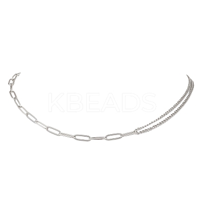Modern Style 304 Stainless Steel Paperclip & Twisted Mixed Chain Necklaces NJEW-JN05853-1