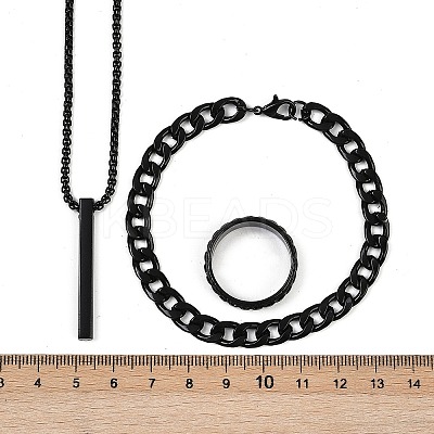 Alloy Cuboid Pendant Necklaces & Curb Chain Bracelets & Rings Sets FS-WG20982-01-1