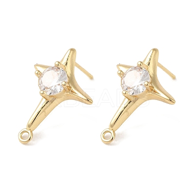 Brass with Clear Cubic Zirconia Stud Earring Findings KK-G499-01G-1