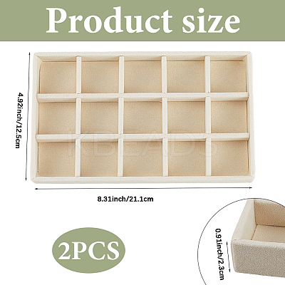 15 Grids Rectangle Wood Covered with Velvet Jewelry Trinket Display Trays AJEW-WH20054-062G-01-1