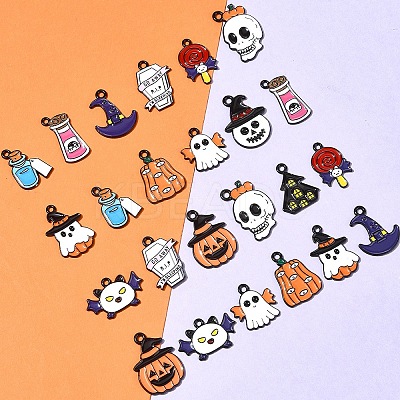 26Pcs 13 Styles Halloween Theme Spray Painted Alloy Enamel Pendants ENAM-FS0002-09-1