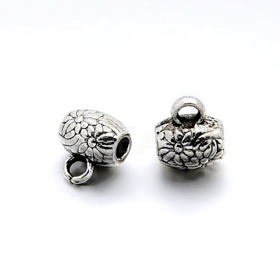 Tibetan Style Alloy Barrel Carved Flower Bail Beads Tube Bails TIBEB-O004-48-1