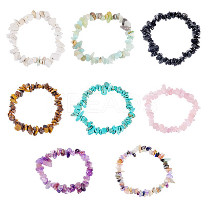 8Pcs Natural & Synthetic Gemstone Chips Stretch Bracelets for Women Men BJEW-TAC0037-1