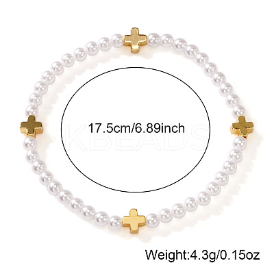 Summer Brass Cross and Round Imitation Pearl Beaded Stretch Bracelets for Women NA3901-1