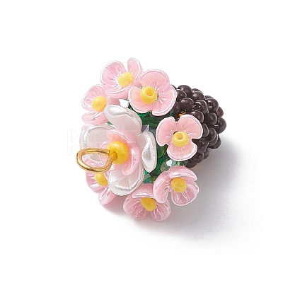 Resin Glass Seed Beaded Flower Pendants PALLOY-MZ01106-03-1