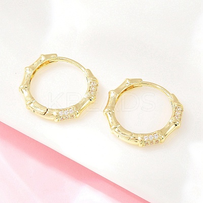 Bamboo Brass Micro Pave Clear Cubic Zirconia Hoop Earrings EJEW-D348-03G-1