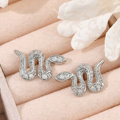 Brass Micro Pave Clear Cubic Zirconia Stud Earrings EJEW-P301-17P-1