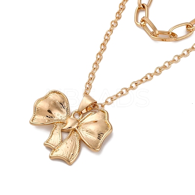 Alloy 2 Layer Bowknot Pendant Necklaces for Women NJEW-U013-01G-01-1