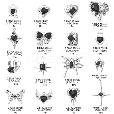 16Pcs 16 Style Rack Plating Alloy with Black Glass Pendants FIND-YW0003-32-1