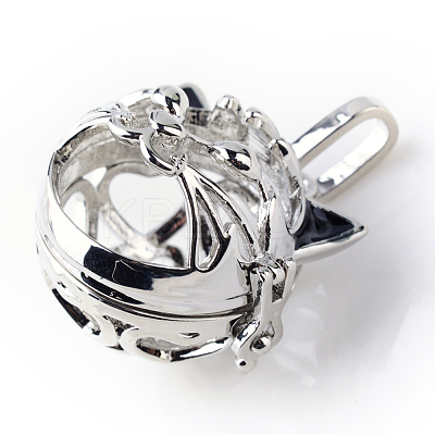 Rack Plating Brass Cage Hollow Kitten Pendants X-KK-S751-003P-1