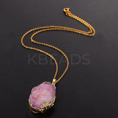 Vogue Design Brass Natural Druzy Agate Pendant Necklaces NJEW-JN01138-1