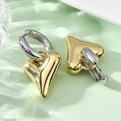 Two Tone Heart Brass Hoop Earrings EJEW-D322-12GP-01B-1
