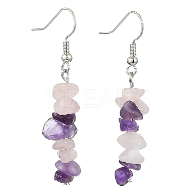 Natural Rose Quartz & Amethyst Chip Dangle Earrings Set EJEW-JE06246-01-1