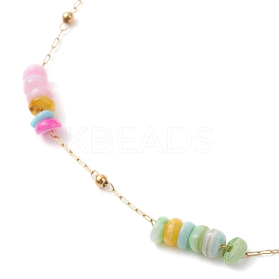 Dyed Disc Natural Shell Beaded 304 Stainless Steel Link Chain Anklets AJEW-AN00725-1