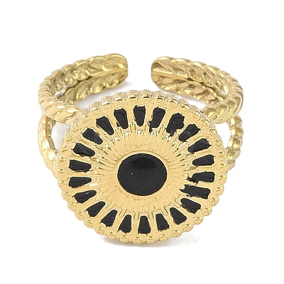 Ion Plating(IP) 304 Stainless Steel Enamel Flat Round Cuff Finger Rings RJEW-L107-043G-02-1