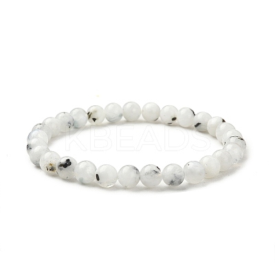 Natural Rainbow Moonstone Round Beaded Stretch Bracelet BJEW-TA00343-1