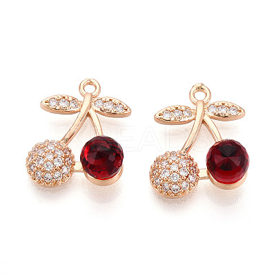 Brass Micro Pave Cubic Zirconia and Glass Pendants KK-T076-01KCG-1