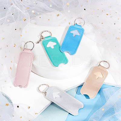 5Pcs 5 Colors Portable PU Imitation Leather Lipstick Keychain Holder AJEW-WR0001-37-1