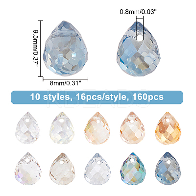 160Pcs 10 Style Transparent Glass Beads Strands GLAA-GA0001-33-1