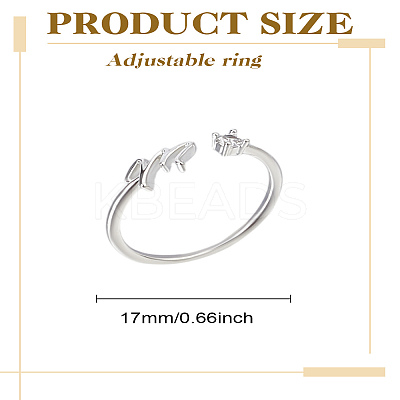 1Pc Letter Brass Rhinestone Open Cuff Rings for Women AJEW-LP0004-47M-S-1