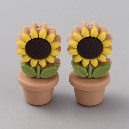 Sunflower Flowerpot Food Grade Eco-Friendly Silicone Beads SIL-TAC0002-20G-1