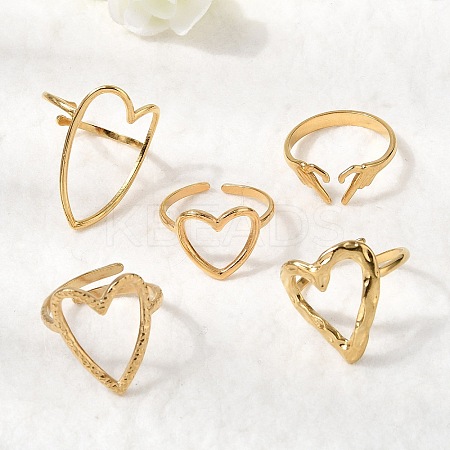 5Pcs 304 Stainless Steel Open Cuff Rings for Women RJEW-K313-12G-1