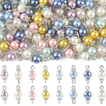 96Pcs 8 Styles Glass Pearl Connector Charms PALLOY-FS00065-1