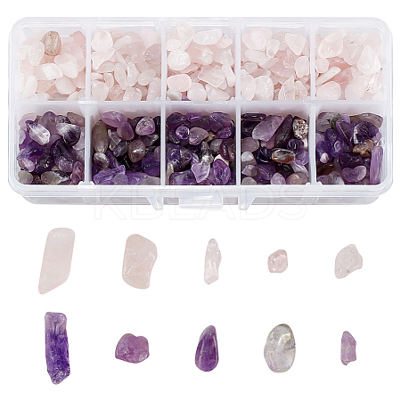 Natural Amethyst and Natural Rose Quart Chips Beads G-PH0031-02-1