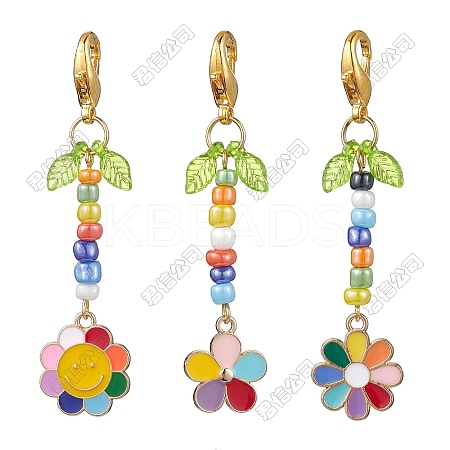 12Pcs 3 Styles Glass Seed Bead Pendant Decorations HJEW-SZ00013-1