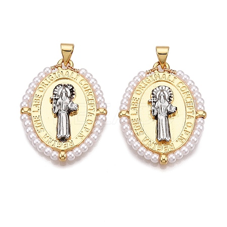 Brass with ABS Imitation Pearl Pendants KK-T070-16G-04-1