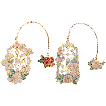 2Pcs 2 Styles Zinc Alloy Enamel Bookmarks AJEW-CP0003-98A-1