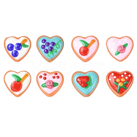 9Pcd 9 Colors Painted Glass Beads Enamel Beads Heart with Fruit LAMP-CJ0002-45-1
