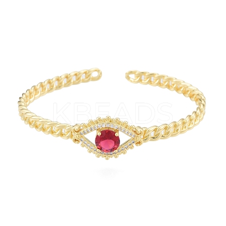 Cubic Zirconia Horse Eye Open Cuff Bangle BJEW-G651-04G-01-1