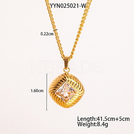 Retro Rhombus Stainless Steel Cubic Zirconia Pendant Necklaces for Women LS-CQ6357-3-1