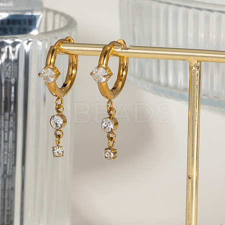 Elegant Stainless Steel Rhinestone Tassel Hoop Earrings RZ2213-1-1