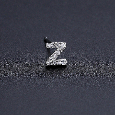 Platinum Brass Micro Pave Cubic Zirconia Stud Earrings XI6969-26-1