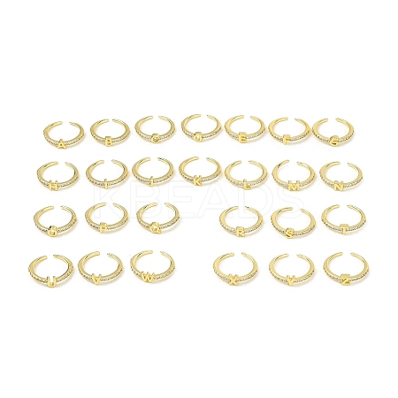 Clear Cubic Zirconia Initial Letter Open Cuff Ring RJEW-H120-09G-1