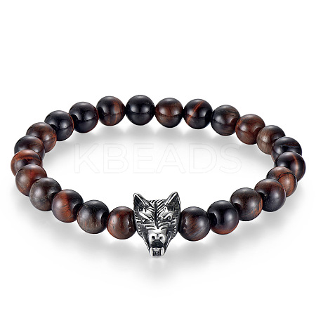 Natural Dyed Red Tiger Eye Round Beads Stretch Bracelets GX4773-2-1