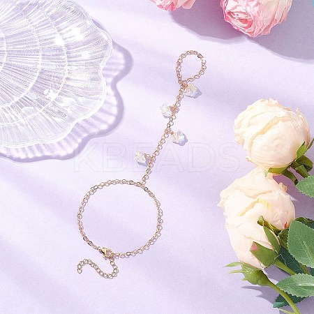 Electroplate Glass Butterfly Charms Finger Ring Bracelet for Women BJEW-JB11770-1