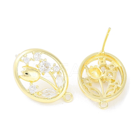 Brass Pave Clear Cubic Zirconia Stud Earring Findings LS-KK-F875-04G-1