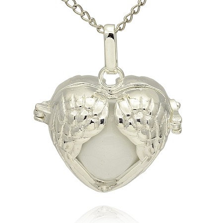 Silver Color Plated Brass Hollow Heart Cage Pendants KK-J241-06S-1