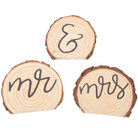 3Pcs 3 Styles Wooden Mr & Mrs Sign for Wedding Table Decorations DJEW-WH20001-07-1