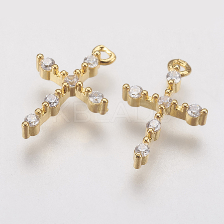 Brass Micro Pave Cubic Zirconia Tiny Cross Charms ZIRC-G133-07G-1