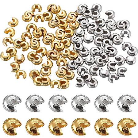 200Pcs 2 Colors Brass Crimp Beads Covers KK-SP0001-88-1